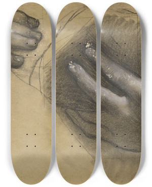 Triptych art skateboard deck of Pierre Puvis De Chavannes Etude De Mains by Pierre Puvis De Chavannes (1824-1898)