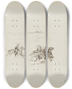 Triptych art skateboard deck of Marius Bauer Militaire Slag by Marius Bauer (1867-1932)
