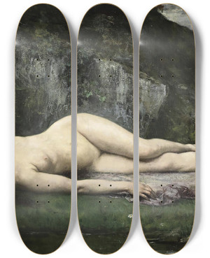 Triptych art skateboard deck of Henri Gervex A Sleeping Bather by Henri Gervex (1852-1929)