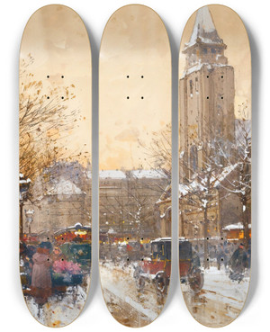 Triptych art skateboard deck of Eugne Galienlaloue Boulevard Saintgermain Paris by Eugene Galien Laloue (1854-1941)