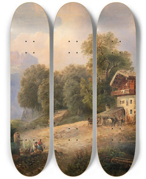 Triptych art skateboard deck of Emil Barbarini Bei Berchtesgaden by Emil Barbarini (1855-1933)