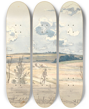 Triptych art skateboard deck of Martinus Rrbye Et Landskab by Martinus Rorbye (1803-1848)