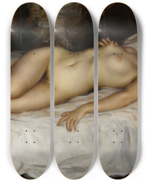 Triptych art skateboard deck of Nicholas B Haritonoff Nude by Nicholas B Haritonoff (1880-1944)