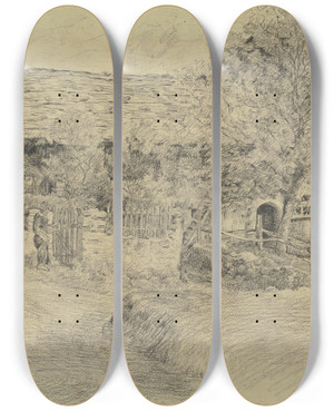 Triptych art skateboard deck of Louis Eysen Farmstead In South Tirol_2 by Louis Eysen (1843-1899)