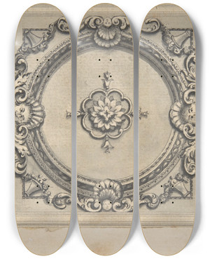 Triptych art skateboard deck of Isaac Ware Design For A Staircase Ceiling by Isaac Ware (1704-1766)