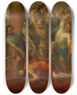 Triptych art skateboard deck of Nicols Enrquez The Flagellation by Nicolas Enriquez (1704-1795)