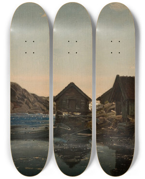 Triptych art skateboard deck of Amaldus Nielsen Sjboder Lindesnes by Amaldus Nielsen (1838-1932)