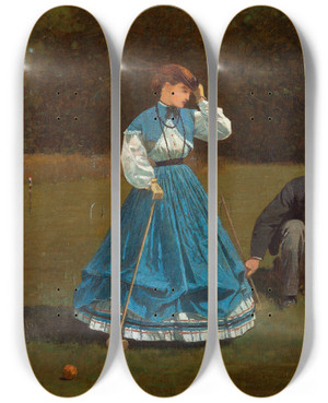 Triptych art skateboard deck of Winslow Homer Croquet Scene by Winslow Homer (1836-1910)