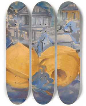 Triptych art skateboard deck of Alexandre Jacovleff Rice Pots by Alexandre Jacovleff (1887-1938)