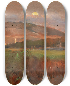 Triptych art skateboard deck of Marie Egner Abendstimmung by Marie Egner (1850-1940)