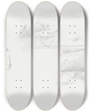 Triptych art skateboard deck of Ludvig Karsten Figurriss Landskap by Ludvig Karsten (1876-1926)