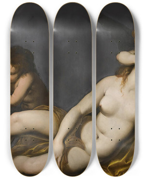 Triptych art skateboard deck of Giulio Cesare Procaccini Venus And Cupids by Giulio Cesare Procaccini (1574-1625)