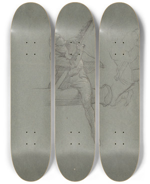 Triptych art skateboard deck of John Singleton Copley Drapery Study Two Figures Pulling A Pole by John Singleton Copley (1738-1815)
