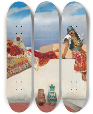Triptych art skateboard deck of Jeanjosephbenjamin Constant An Afternoon Idyll by Jean-Joseph-Benjamin Constant (1845-1902)