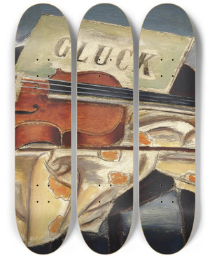 Triptych art skateboard deck of Bernard Meninsky Still Life With Violin by Bernard Meninsky (1891-1950)