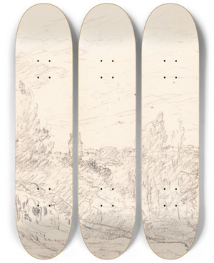 Triptych art skateboard deck of John Constable View Near Arundel by John Constable (1776-1837)
