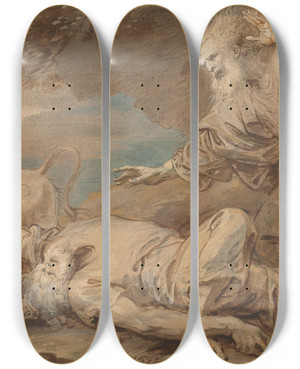 Triptych art skateboard deck of Benjamin West The Disobedient Prophet by Benjamin West (1738-1820)