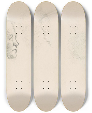 Triptych art skateboard deck of Signe Scheel Kvinneportrett Riss_1 by Signe Scheel (1860-1942)