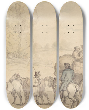 Triptych art skateboard deck of Thomas Rowlandson Migrants by Thomas Rowlandson (1756-1827)