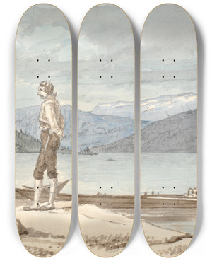 Triptych art skateboard deck of Martinus Rrbye Et Overfartssted Figurer Ved Bde by Martinus Rorbye (1803-1848)