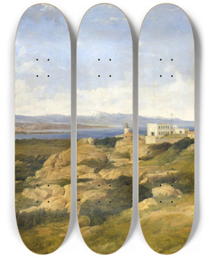 Triptych art skateboard deck of Frederick Richard Lee General Garibaldis Residence At Caprera_1 by Frederick Richard Lee (1798-1879)