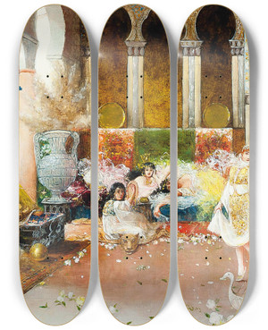 Triptych art skateboard deck of Antonio Rivas The Harem Dancer by Antonio Rivas (1845-1911)