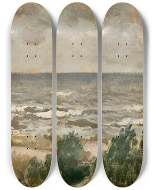 Triptych art skateboard deck of Leon Wyczkowski Windy Day by Leon Wyczolkowski (1852-1936)