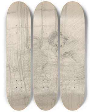 Triptych art skateboard deck of Signe Scheel Lekselesing_2 by Signe Scheel (1860-1942)
