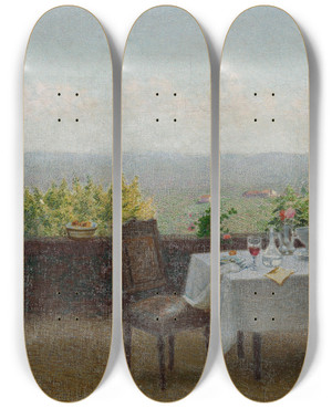 Triptych art skateboard deck of Angelo Morbelli Il Telegramma by Angelo Morbelli (1853-1919)