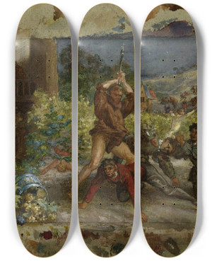 Triptych art skateboard deck of Flix Bracquemond Le Service Du Vin by Felix Bracquemond (1833-1914)