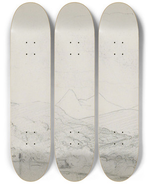 Triptych art skateboard deck of Marius Bauer Berglandschap Met Een Meer by Marius Bauer (1867-1932)