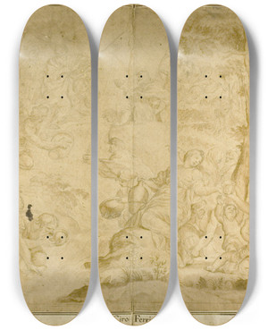 Triptych art skateboard deck of After Ciro Ferri Moses Tapping The Rock by After Ciro Ferri (1633-1689)