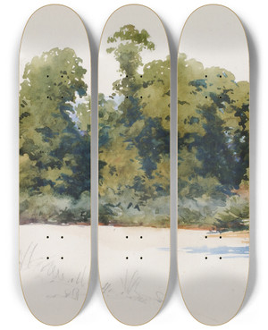 Triptych art skateboard deck of George Elbert Burr The Wye At Wilton Castle Wales by George Elbert Burr (1859-1939)
