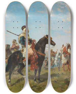 Triptych art skateboard deck of Georges Washington The Scouting Party by Georges Washington (1827-1901)