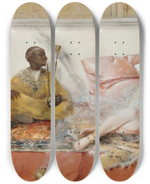 Triptych art skateboard deck of Antonio Rivas The Harems Incense by Antonio Rivas (1845-1911)