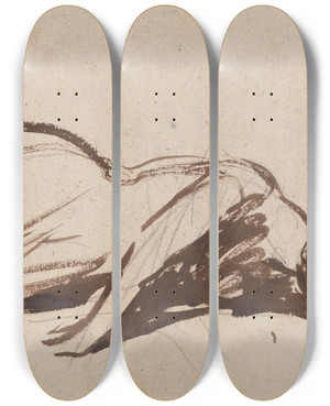 Triptych art skateboard deck of George Romney Prostrate Woman by George Romney (1734-1802)