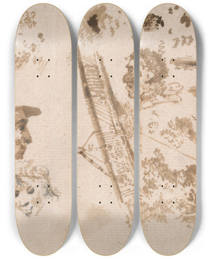 Triptych art skateboard deck of James Ward A Sheet Of Slight Sketches by James Ward (1769-1859)