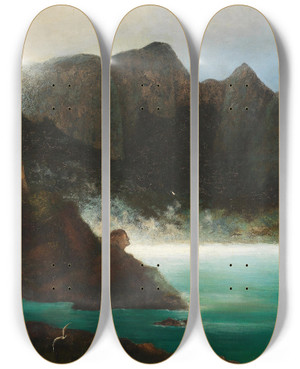 Triptych art skateboard deck of Karl Wilhelm Diefenbach Solitude by Karl Wilhelm Diefenbach (1851-1913)