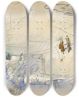Triptych art skateboard deck of Marius Bauer Straat Met Figuren In Biskra by Marius Bauer (1867-1932)