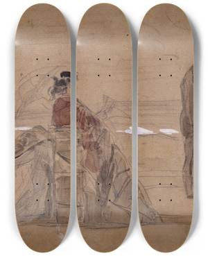 Triptych art skateboard deck of Eugne Boudin La Plage by Eugene Boudin (1824-1898)
