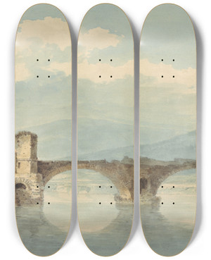 Triptych art skateboard deck of William Alfred Delamotte A Bridge Over The Arno by William Alfred Delamotte (1775-1863)
