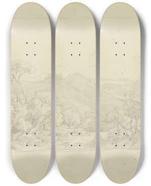 Triptych art skateboard deck of August Lucas Sabiner Berge Im Vordergrund Eine Piniengruppe by August Lucas (1803-1863)