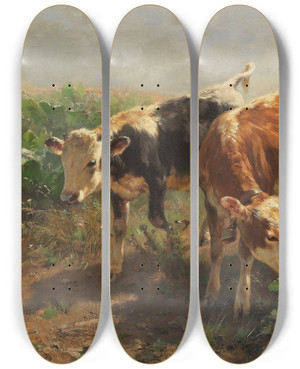 Triptych art skateboard deck of Anton Braith Vertreibung Vom Gemseacker by Anton Braith (1836-1905)