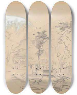 Triptych art skateboard deck of Nicholas Chevalier The Bealeys Bridge by Nicholas Chevalier (1828-1902)