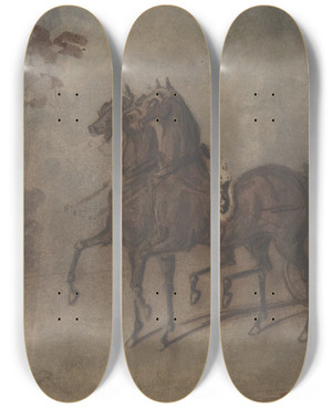 Triptych art skateboard deck of Constantin Guys Women In A Carriage by Constantin Guys (1805-1892)