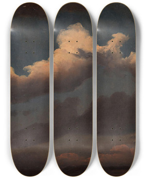Triptych art skateboard deck of Knud Baade Cloud Study_3 by Knud Baade (1808-1879)