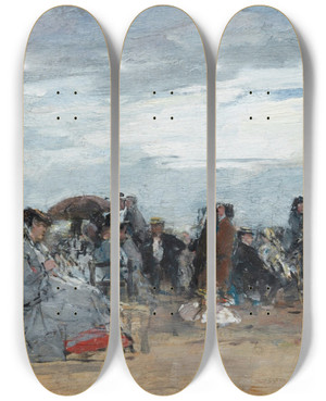 Triptych art skateboard deck of Eugne Boudin Trouville Scne De Plage_2 by Eugene Boudin (1824-1898)