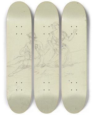 Triptych art skateboard deck of Johann Andreas Herrlein Lying Figures by Johann Andreas Herrlein