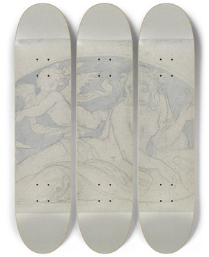 Triptych art skateboard deck of Moritz Von Schwind Allegorie Der Mathematik_2 by Moritz Von Schwind (1804-1871)