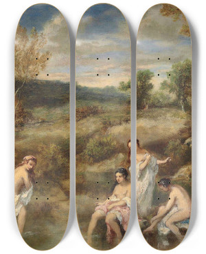 Triptych art skateboard deck of Narcissevirgile Diaz De La Pea Les Baigneuses by Narcisse-Virgile Diaz de La Pea (1808-1876)